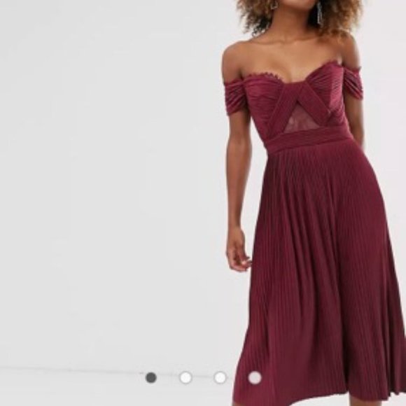 ASOS Nude Pleated A-Line Dress with Lace Detailing - Picture 3 of 10